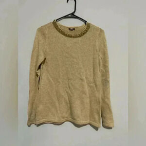 J. McLaughlin Metallic Gold Bateau Beaded Pullover Sara Sweater Size S